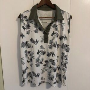 Jack Smith Womens XL Sleeveless Golf Polo Shirt Tropical Palm Print Green White